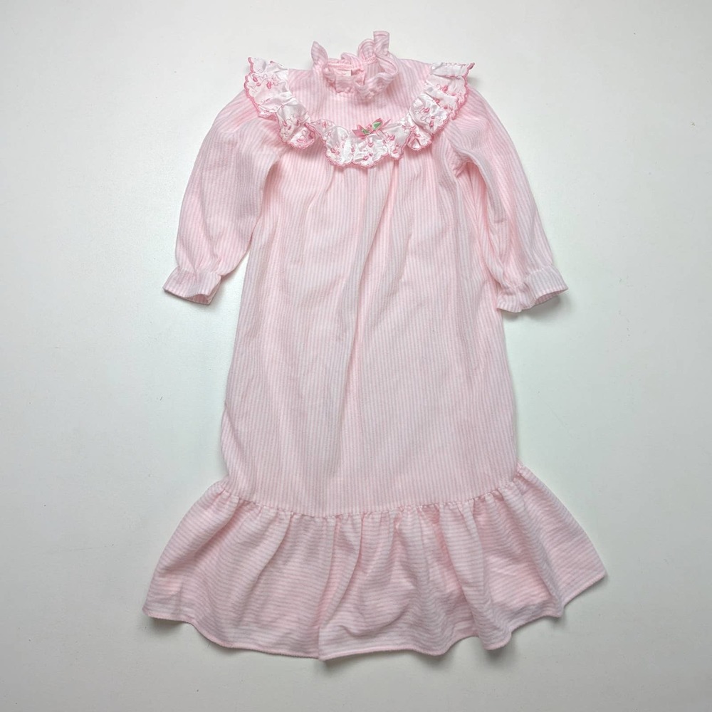 Vintage Edie Bee Nightgown Girls Size 4T Pink Flannel Soft Frilly
